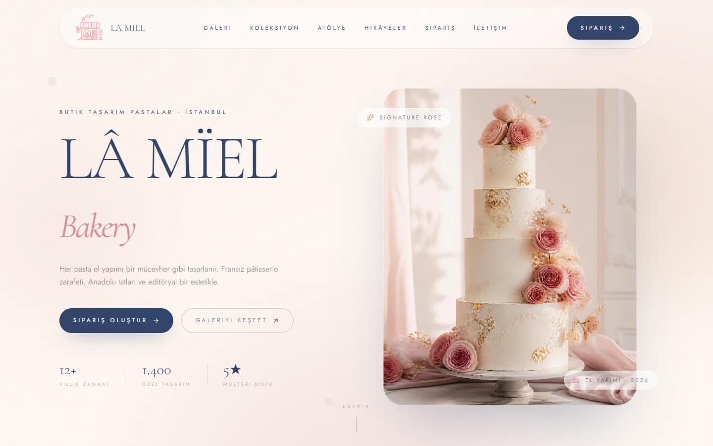 LÂ MÏEL Bakery web sitesinin ana sayfası
