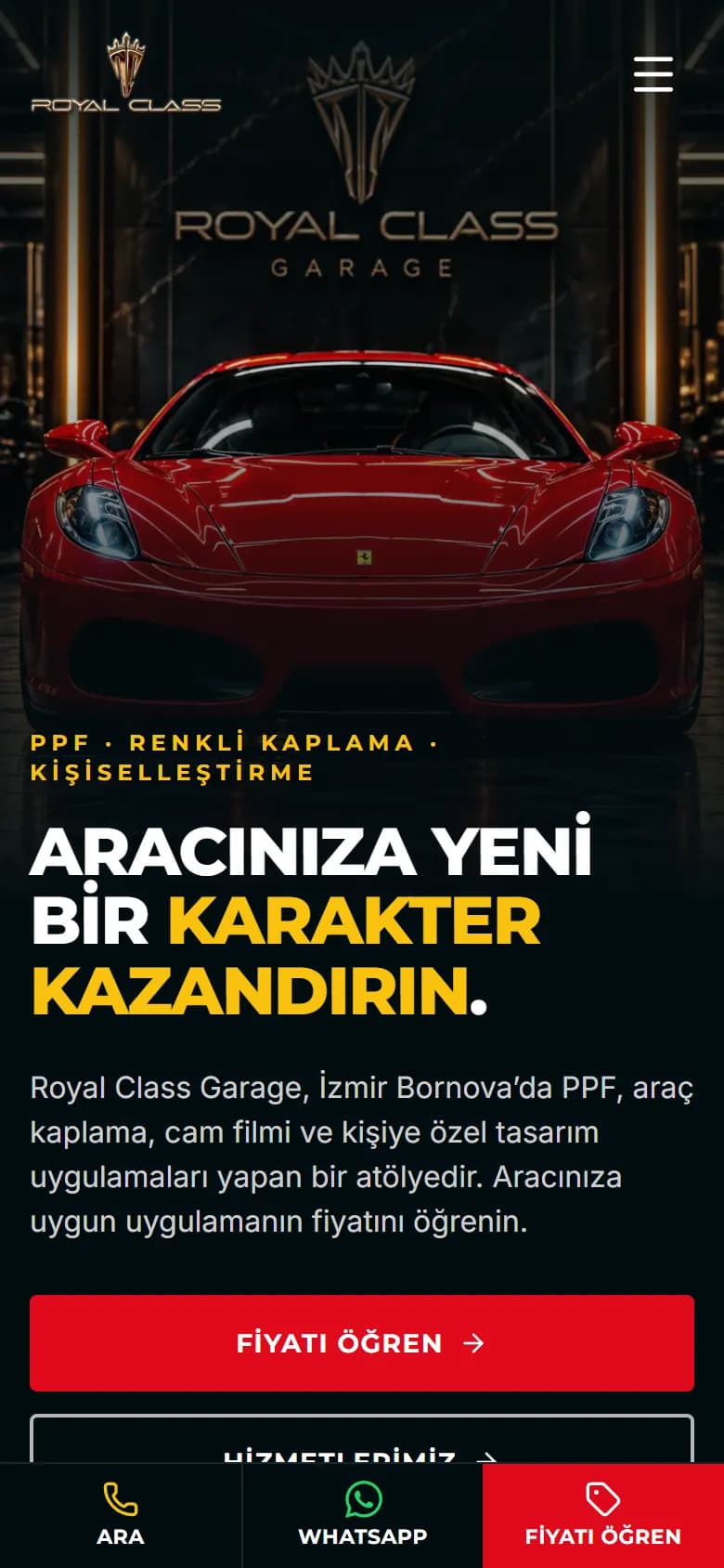 Royal Class Garage – PPF ve Araç Kaplama Kurumsal Sitesi mobil görünüm