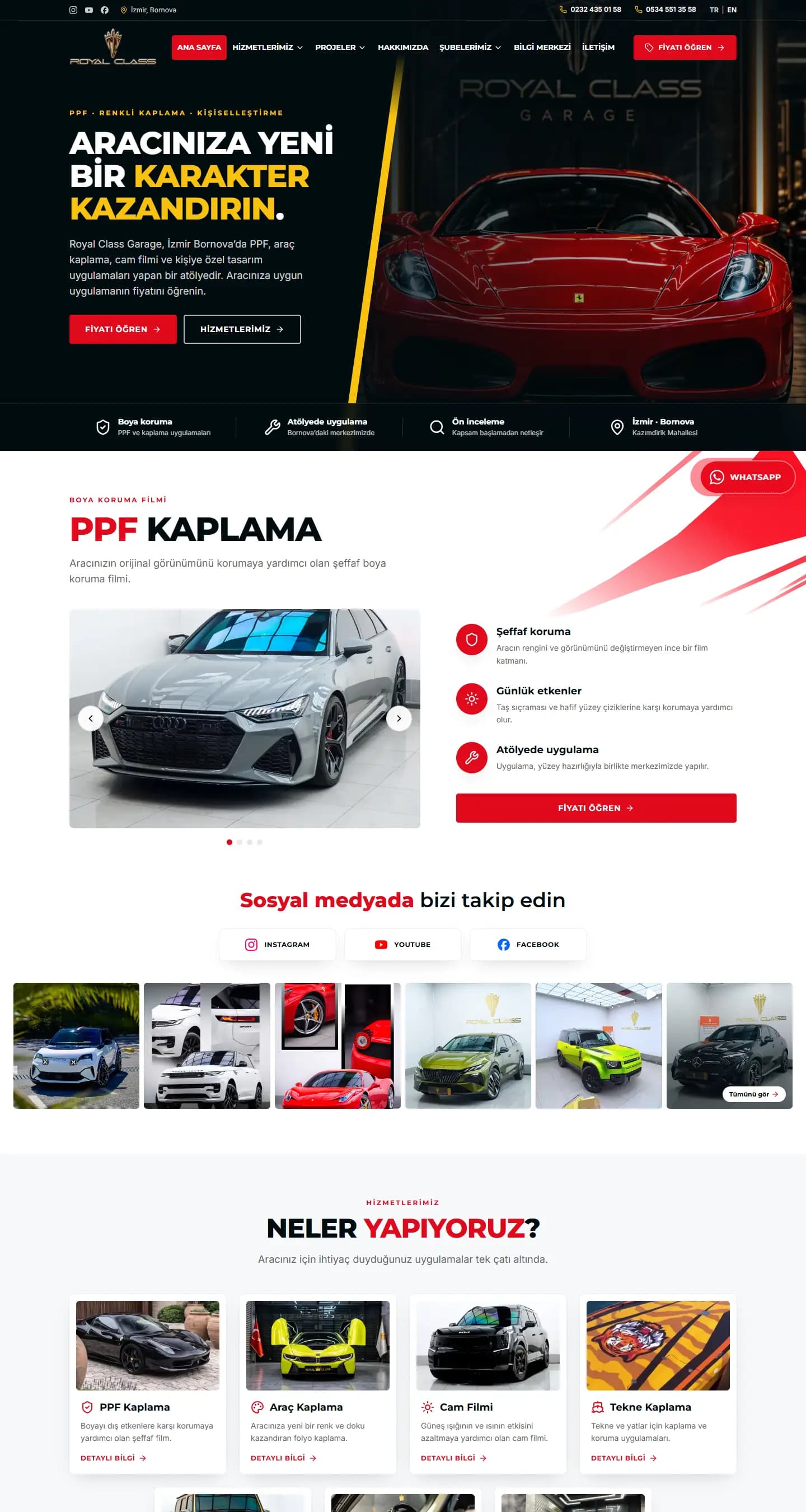 Royal Class Garage – PPF ve Araç Kaplama Kurumsal Sitesi web sitesi ekran görüntüsü 1