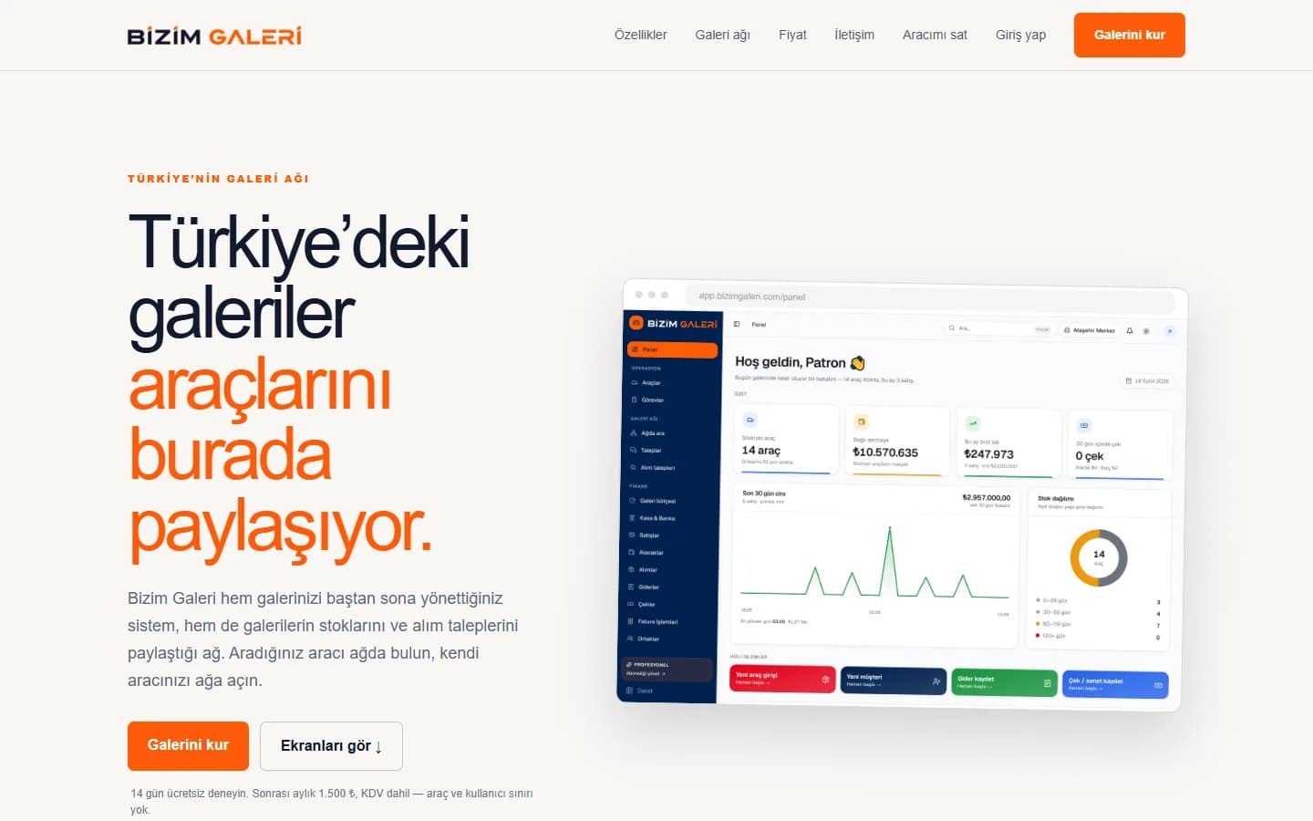 Bizim Galeri tanıtım sitesinin ana sayfası