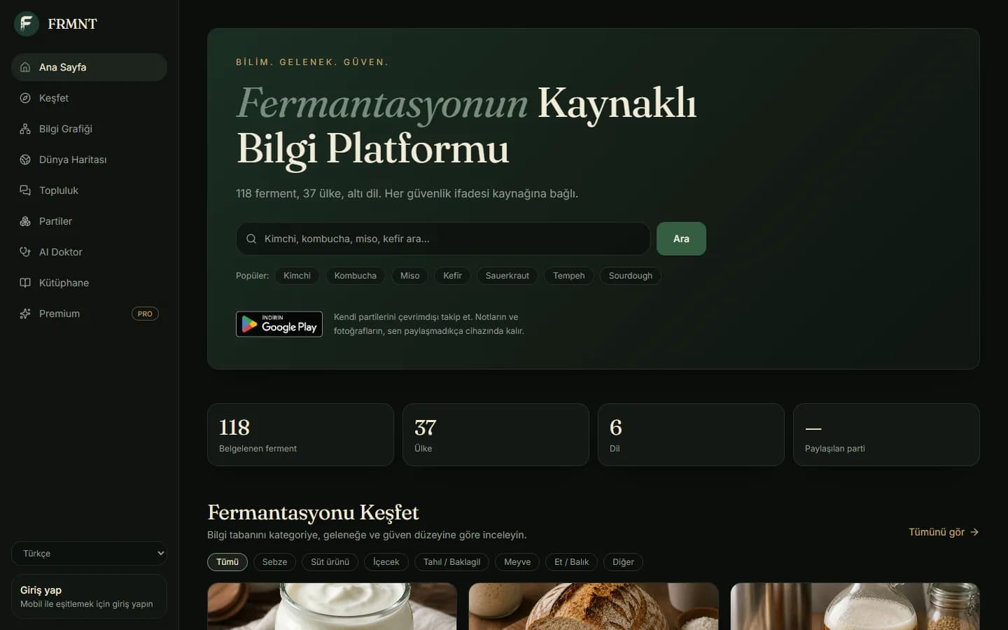 FRMNT web sitesinin ana sayfası