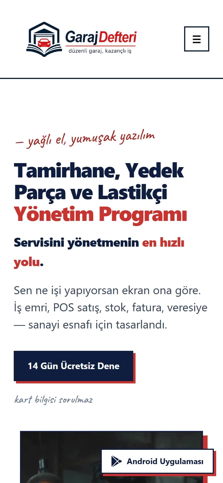 Garaj Defteri – Oto Servis ve Yedek Parça Yönetim Yazılımı mobil görünüm