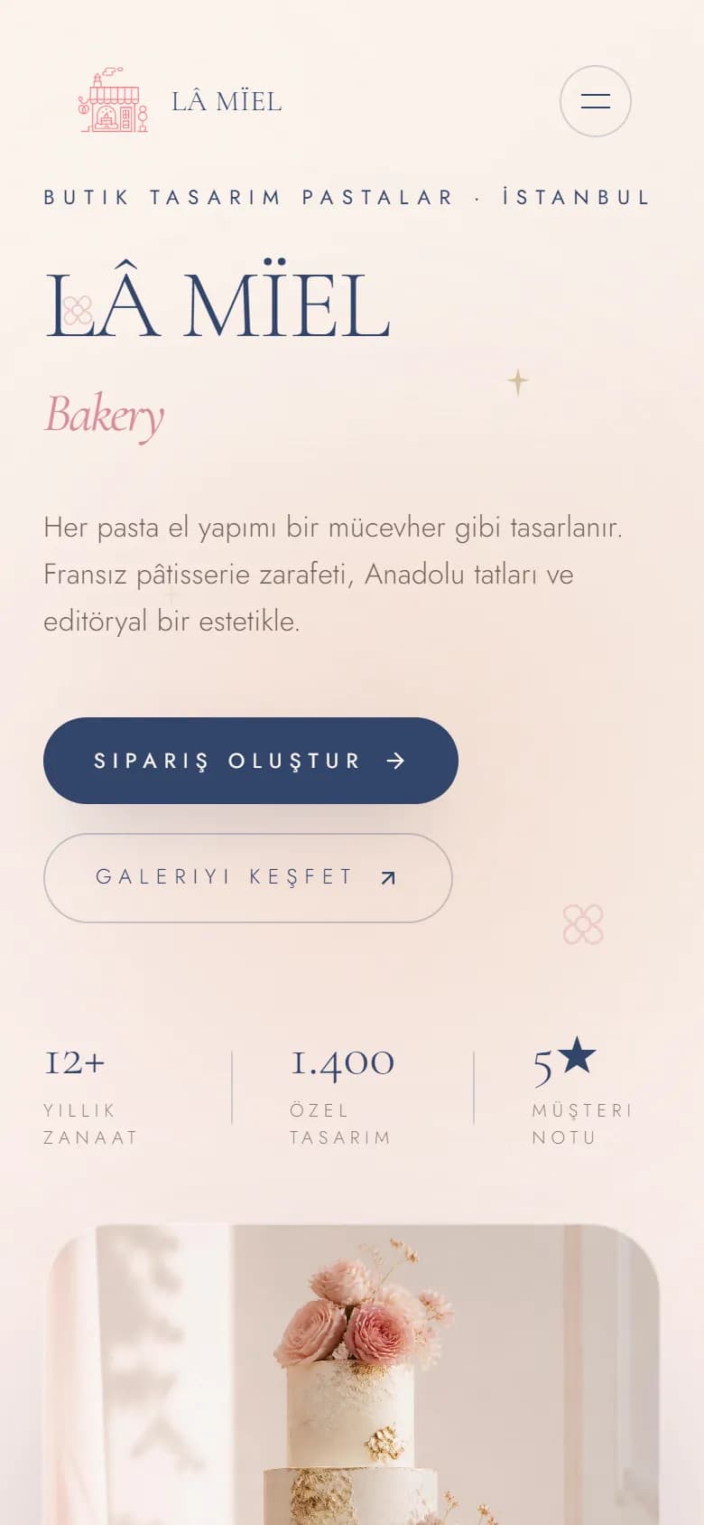 LÂ MÏEL Bakery – Butik Pasta Atölyesi Web Sitesi mobil görünüm