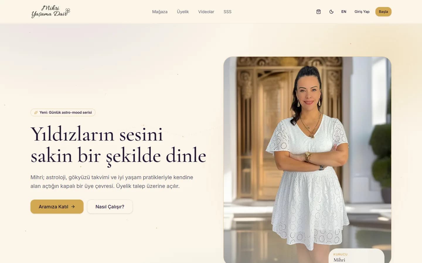 Mihri Yaşama Dair web sitesinin ana sayfası