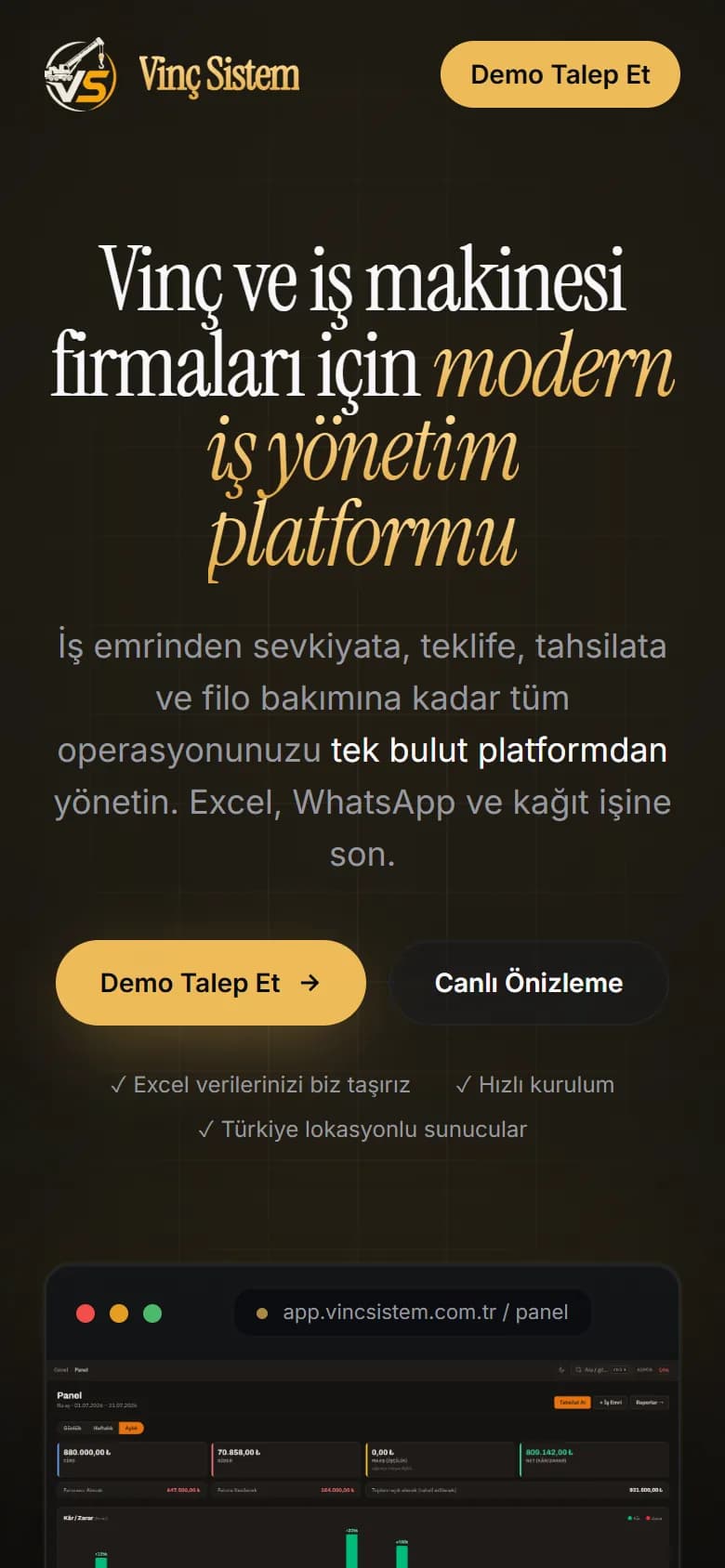 Vinç Sistem – Business Management Platform for Crane and Heavy Equipment Companies mobile view