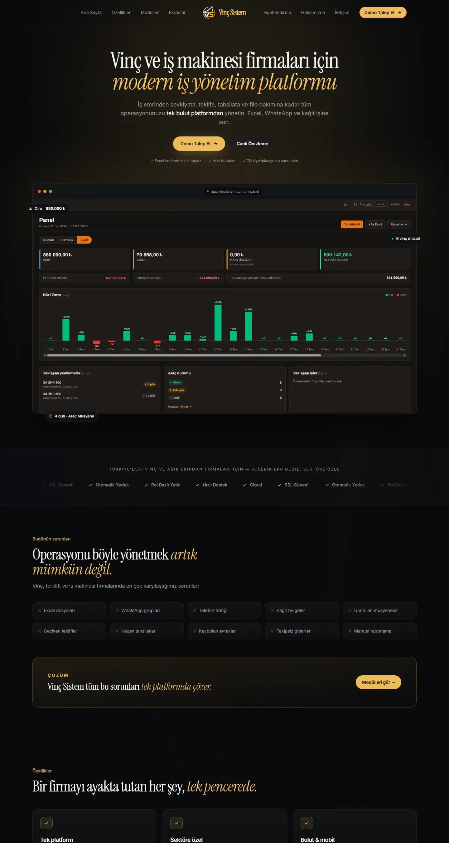 Vinç Sistem – Business Management Platform for Crane and Heavy Equipment Companies website screenshot 1